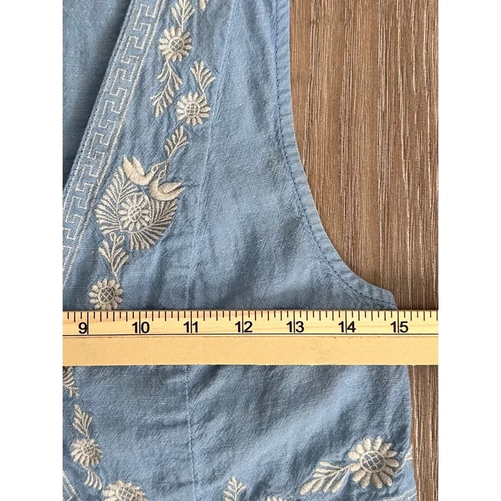 Free People Linen Blend Embroidered Cropped Vest Boho Floral Size 0 Western